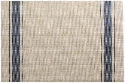 Restaurantware French Countryside 16 x 12 Inch Dining Table Placemats Set Of 6 Heat-Tolerant Kitchen Table Mats - Navy Stripe No Stain Khaki Vinyl Woven Rectangle Placemats Easy To Clean