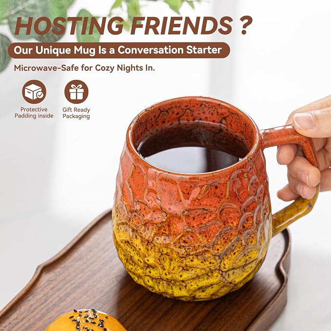 18oz Unique Orange & Yellow Kiln-Change Ceramic Coffee Mug, Handcrafted - Image 2