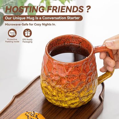 18oz Unique Orange & Yellow Kiln-Change Ceramic Coffee Mug, Handcrafted - Image 2