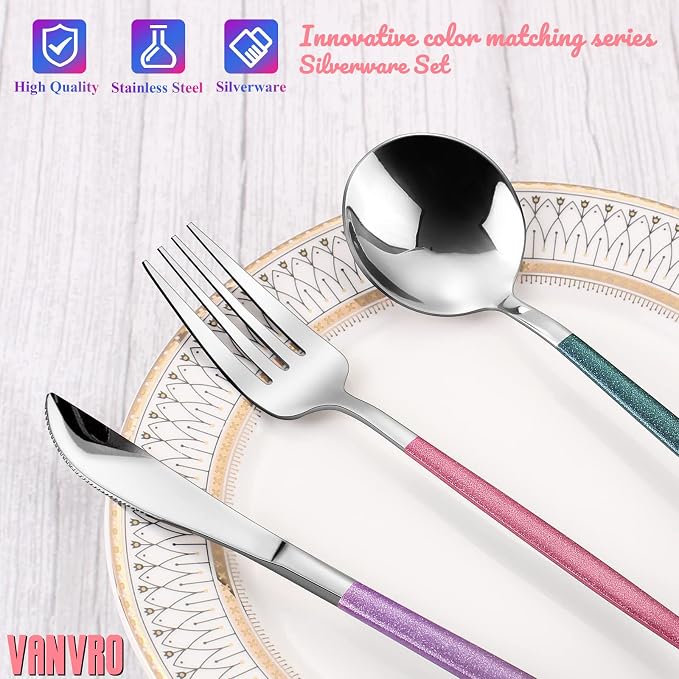 VANVRO Mirror Silver multicolor Silverware Set, 20-Piece Stainless Steel - Image 4
