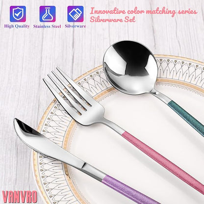 VANVRO Mirror Silver multicolor Silverware Set, 20-Piece Stainless Steel - Image 4