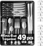 49 Pcs Silverware Set with Organizer, Stainless Steel Flatware Cutlery Set by WISKEMA