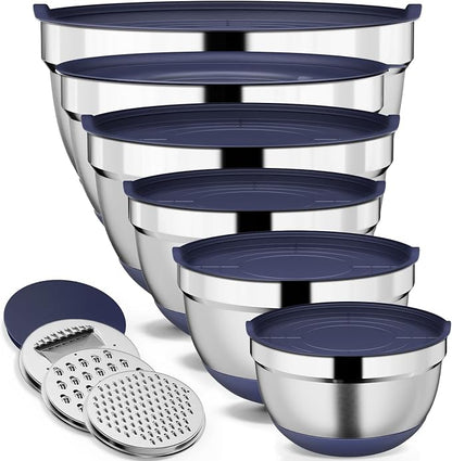 9 Pack Mixing Bowls with Airtight Lids Set, Stainless Steel Mixing Bowls with by Hybemmy