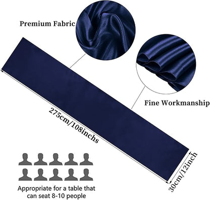 20-Pack Navy Blue 12 x 108 inches Long Premium Satin Table Runner | Wedding - Image 2
