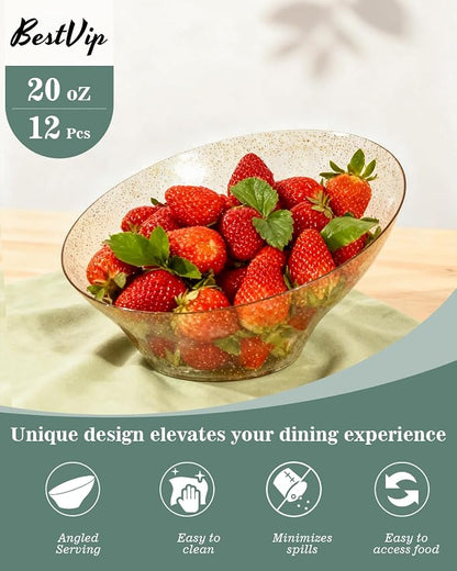 BESTVIP 20 Oz Clear with Gold Glitter Plastic Angled Serving Bowls, 12 Pack | - Image 6