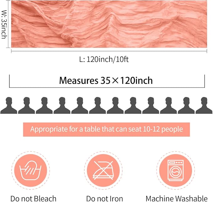 10 Pack Coral Peach Cheesecloth Table Runner 35x120 Inch, 10FT Semi Sheer Boho - Image 6