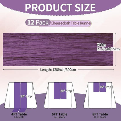 12 Pcs Dark Purple Cheesecloth Table Runner 10Ft, Gauze Table Runners 21.5 x - Image 2