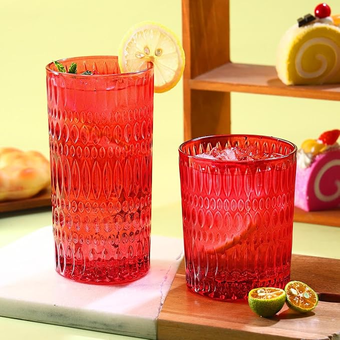 Loivttvv Glassware Drinking Glasses Set of 8, 14 oz Highball Glasses & 10 oz - Image 7