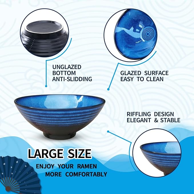 NJCHARMS Ceramic Ramen Bowl Set of 2, 42 oz Japanese Noodle Soup Bowls - Image 4