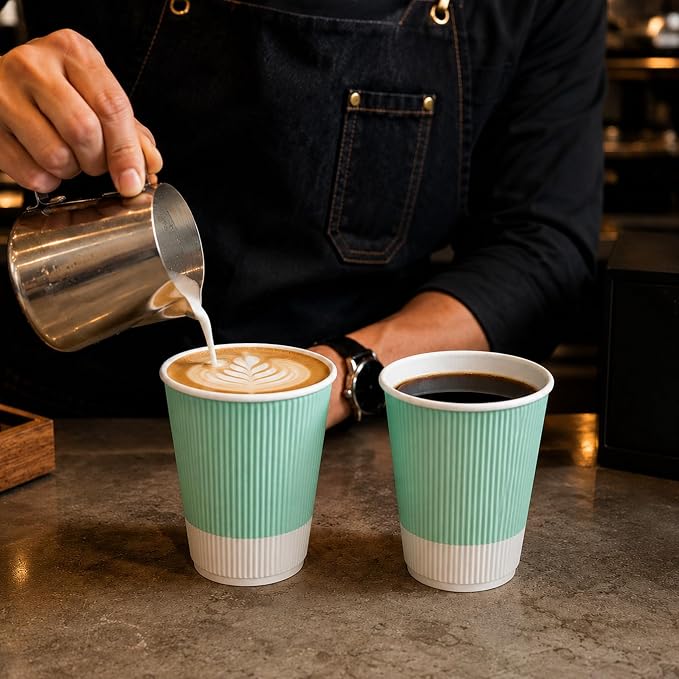Restaurantware 12 Ounce Ripple Wall Disposable Coffee Cups, 500 Insulated - Image 4