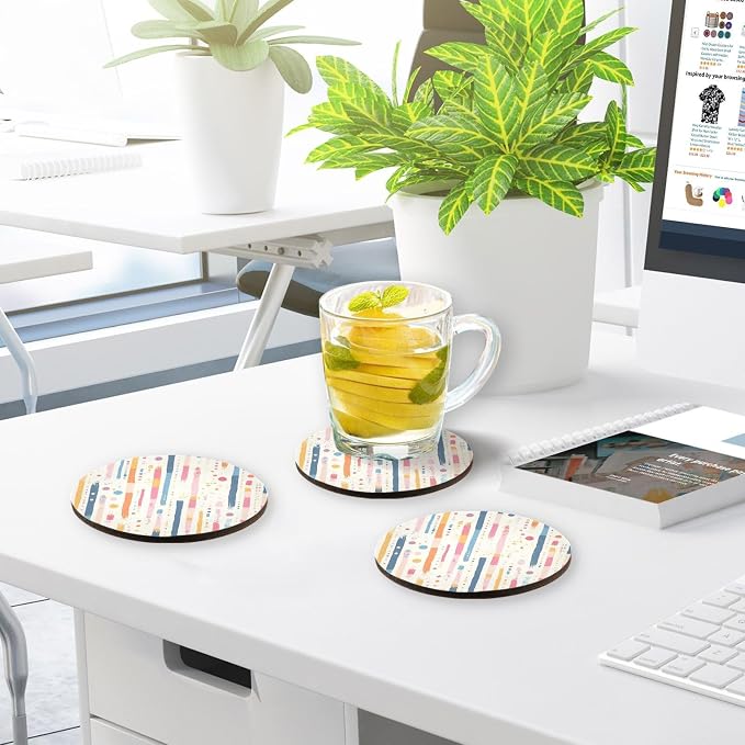 Stripes Tiny Dots Minimalist 4 Pcs Aesthetic Coaster Thick Heat Resistant Mats - Image 7
