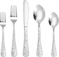 Runfly Vintage Carved Silver Stainless Steel 20-Piece Flatware Set | Silverware by Runfly