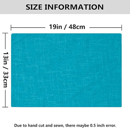 Kevin Textile Burlap Linen Placemats Set of 6 Heat Resistant Dining Table Place Mats Washable Kitchen Table Mats for Dinning Party Holiday Indoor Outdoor, 13 x19 inches,Peacock Blue