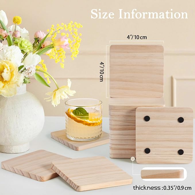 60 PCS Unfinished Wood Coasters, Solid Wooden Blanks - Image 2