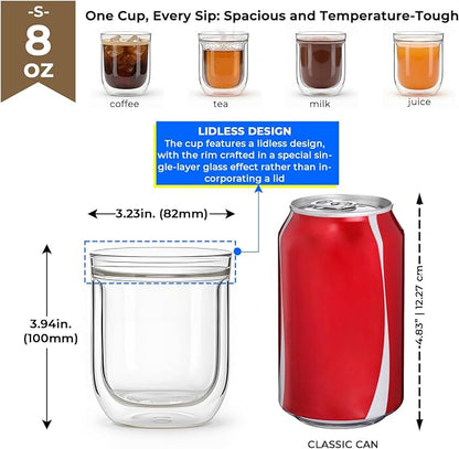 Aquach 8oz Double Walled Glass Espresso Cups Set of 2, Insulated Small Mugs | - Image 4