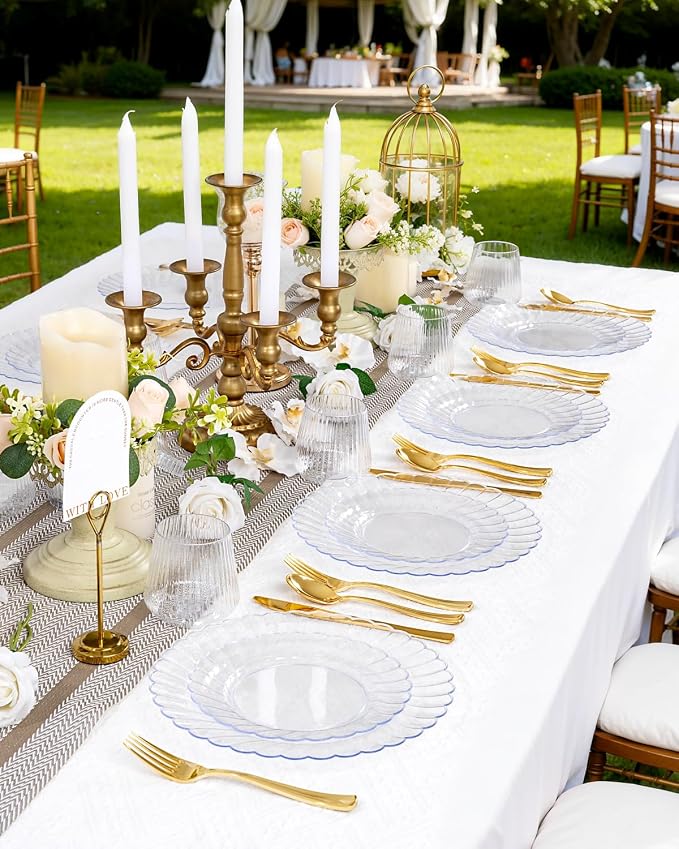 YOUBET 100PCS Clear Scalloped Plastic Plates - Image 7