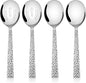E-far Hammered Serving Spoons, 4-Piece Stainless Steel Serving Utensils Set Includes Slotted & Solid Spoons, Metal Hostess Tablespoons for Catering Buffet Party Kitchen Restaurant
