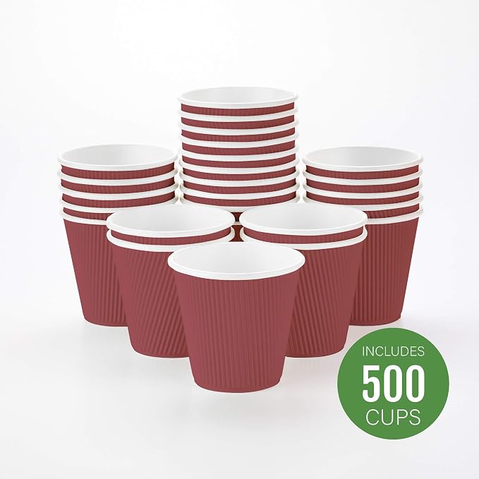 Restaurantware Ripple Wall Coffee Cups 500 Count 8 Ounce Insulated Crimson - Image 2