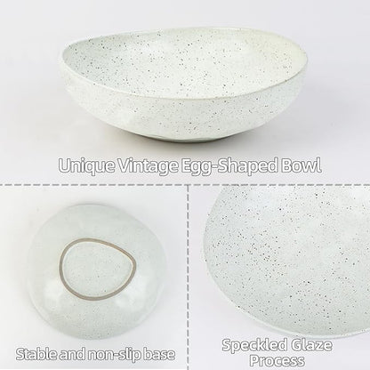 White Speckled Ceramic Decorative Bowl, Textured Stoneware Fruit & Salad Bowl for Table Centerpiece or Entryway