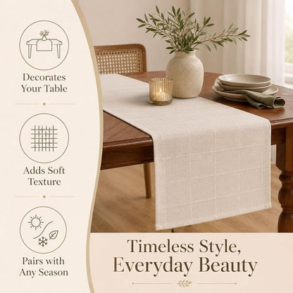 Plaid Table Runner, Woven Grid Pattern, Linen Texture Elegant Dining Table Decor - Image 6