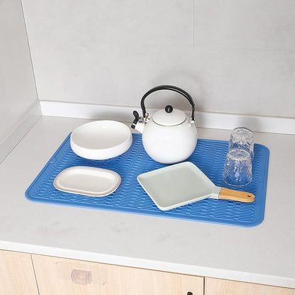 Silicone Dish Drying Mat for Multiple Usage,Easy clean,Eco-friendly,Heat-resistant Silicone Mat for Kitchen Counter or Sink,Refrigerator or Drawer Liner Lichen BlueL 3XL 28 inches x 18 inches