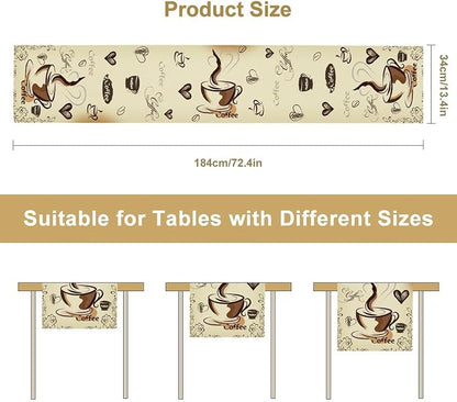 Coffee Theme Table Runner, Farmhouse Brown Coffee Time Cafe Cup Tea Bean Drinks - Image 5
