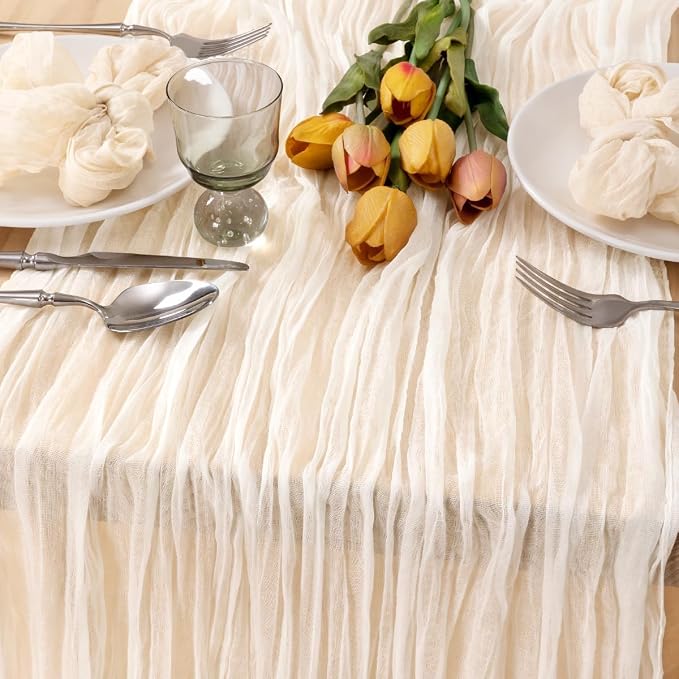 12 Pack Ivory White Cheesecloth Table Runner Rustic Gauze Centerpiece | - Image 3