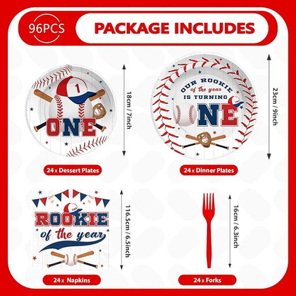 Greencian 96PCS Baseball 1st Birthday Party Decorations Baby Boy Serves 24 | - Image 3