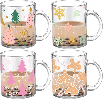 Tioncy 4 Pcs Christmas Coffee Mugs 12 oz Christmas Glass Cups by Tioncy