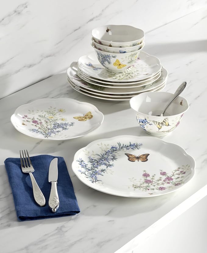 Lenox Butterfly Meadow Herbs Porcelain 12-Piece Dinnerware Set - Image 3