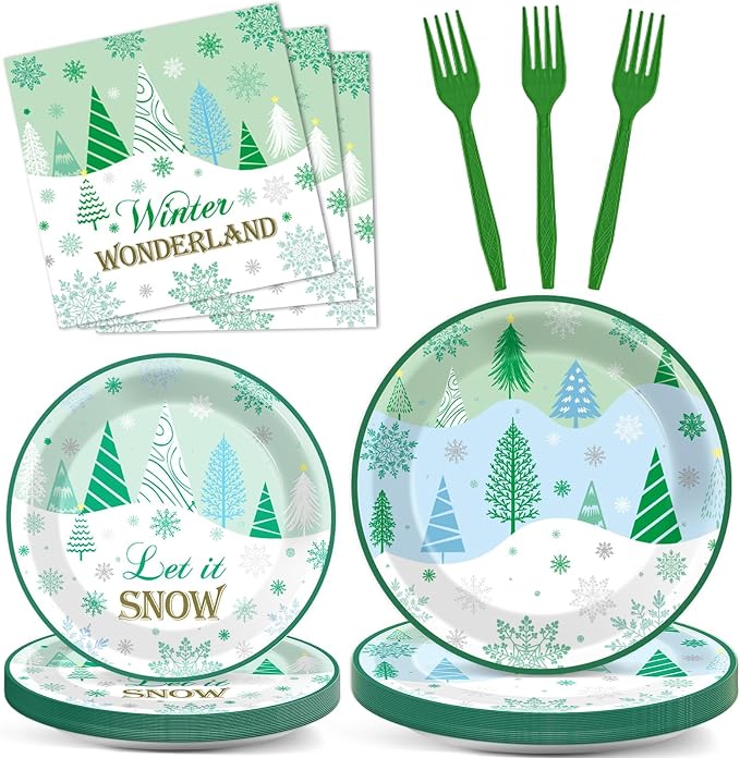 96Pcs Christmas Winter Forest Party Supplies Winter Wonderland Paper Plates and by Justforjoyful