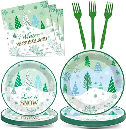 96Pcs Christmas Winter Forest Party Supplies Winter Wonderland Paper Plates and by Justforjoyful
