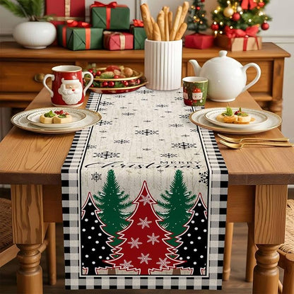 Christmas Trees Table Runner 72 Inches Long, Xmas Snowflake Retro Table Runners - Image 5