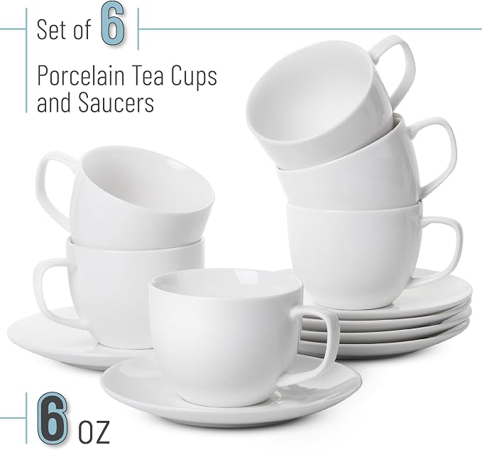 BTaT- Cappuccino Cups with Saucers 6 oz, Au Lait, Flat White, Dishwasher - Image 2