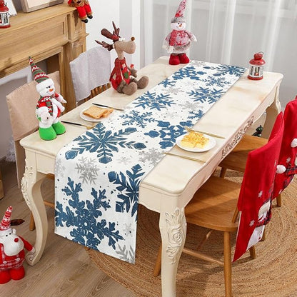 Blue Christmas Winter Table Runner, Xmas Dinning Decor | Sliver Snowflakes - Image 6