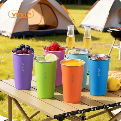 Stainless Steel Cups-20 oz Colorful Stackable Metal Drinking Glasses 6 Pcs | 20 - Image 7
