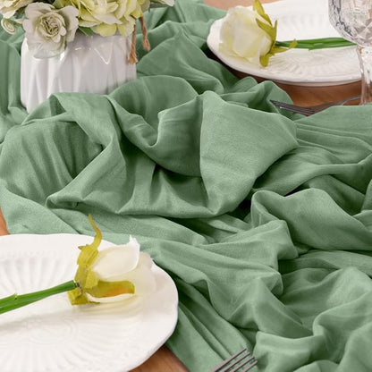 Sage Cheesecloth Table Runner 160 Inches 14 Ft Gauze Table Runner | Summer Boho - Image 6