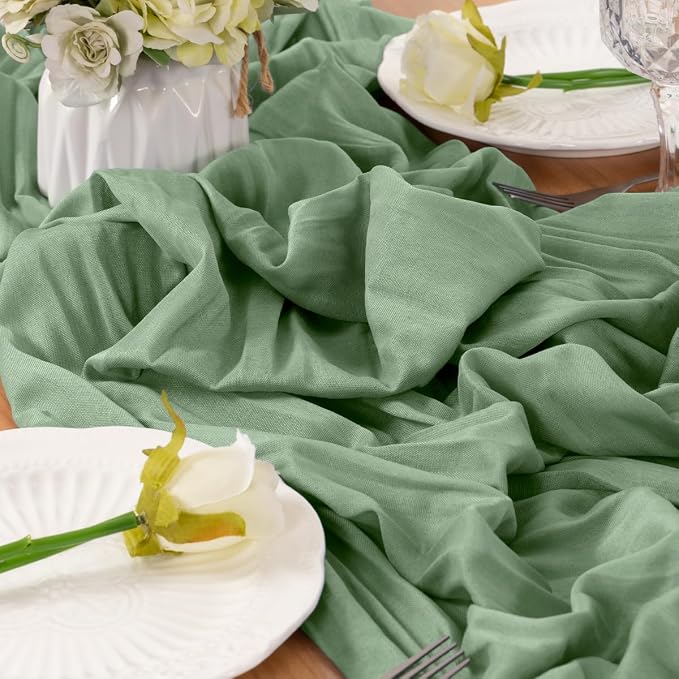 Sage Cheesecloth Table Runner 120 Inches 4 Pack Gauze Table Runner | Summer - Image 6