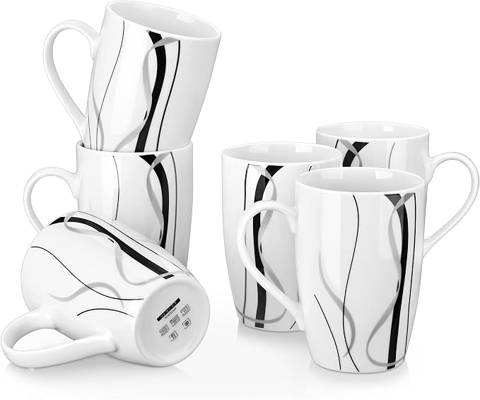VEWEET Large Coffee Mugs Set of 6, 16 OZ White Cups Set Ceramic, Fiona | Large by VEWEET