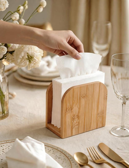 Napkin Holder for Table Stable Standing Napkin Dispenser Natural Bamboo | - Image 2