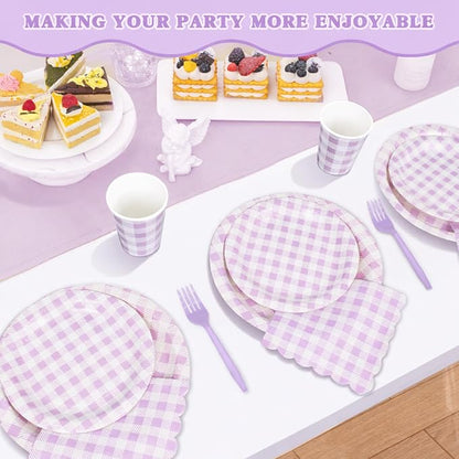 Vyntra Checkered Gingham Paper Plates and Napkins Set - Image 5