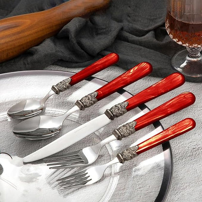 20 pieces 18/10 Stainless Steel Silverware Sets With Red Handle,Vintage Cutlery Sets,Sliverware set Service for 4,Dishware Safe (20, Red)