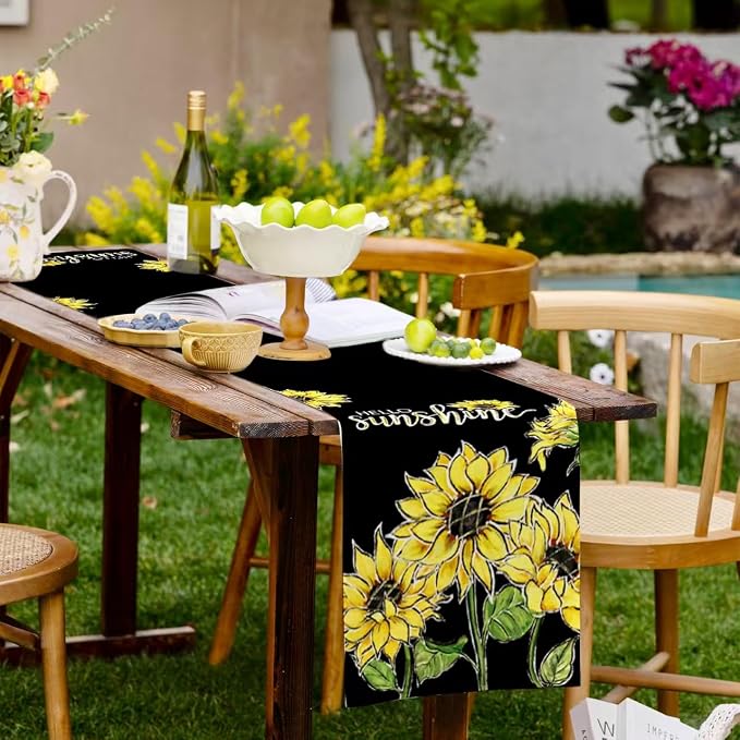 Summer Sunflower Hello Sunshine Table Runner Farmhouse Burlap Table Runners - Image 7