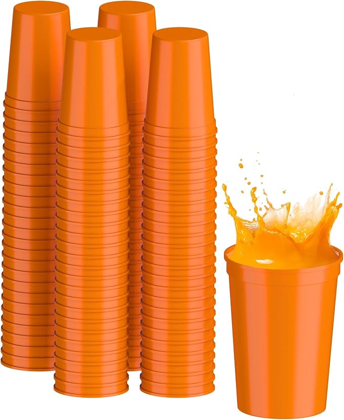 PartyPrints 100 Pack Small 10 to 12 oz Orange Reusable Blank Plastic Cups by PartyPrints