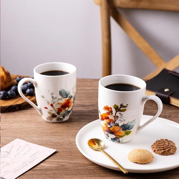 GBhome Floral Coffee Mugs Set of 6, 12 oz Ceramic Coffee Cups Set | Classic - Image 4