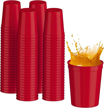 PartyPrints 100 Pack 16 oz Red Reusable Blank Plastic Cups, Stadium Cups Bulk – by PartyPrints