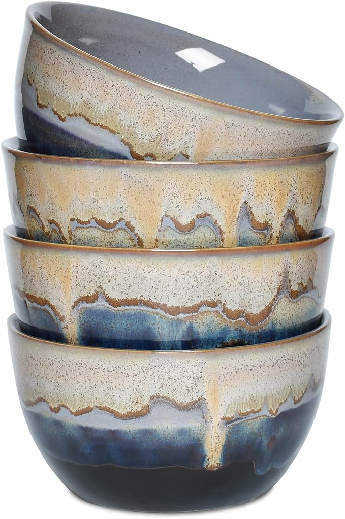 Stoneware Cereal Bowls Set of 4, 26 Oz, Soup Bowls by Bosmarlin