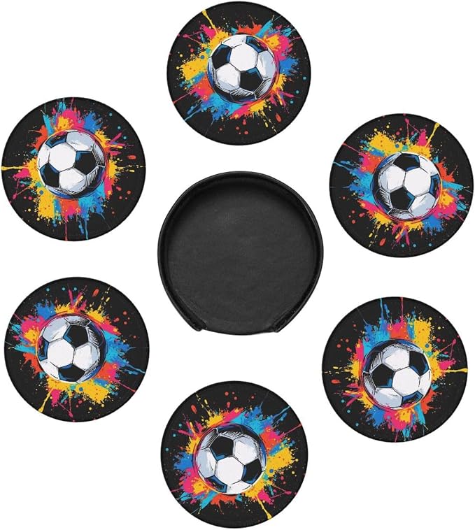 Colorful Soccer Sport Leather Coasters Set of 6 - Image 7
