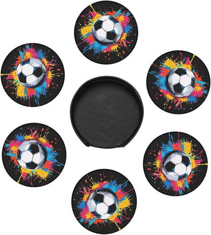 Colorful Soccer Sport Leather Coasters Set of 6 - Image 7