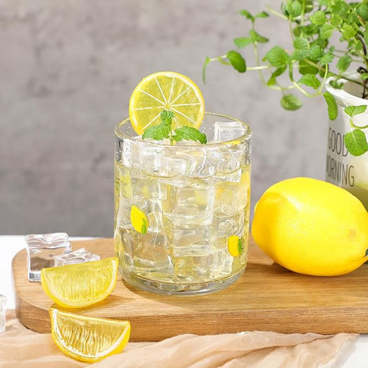 Icon Juice Glasses, 14oz Stemless Wine Drinking Juice Glass Cup for Valentine Party Supplies Gift(1 Pcs,Lemon)